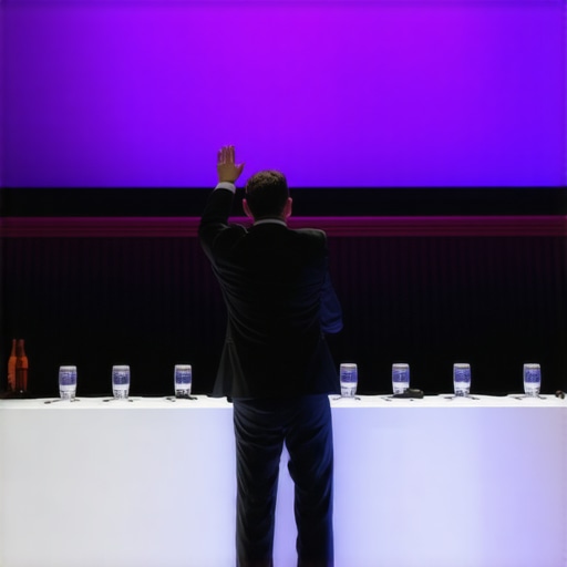 Expert Stage Magic Performance at Corporate Event Stage magician performing illusion at corporate event with captivated audience