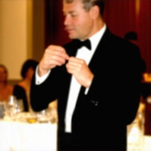 Corporate magician engaging audience Magician performing interactive magic at a corporate event with engaged guests.