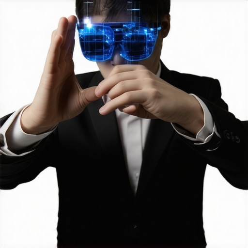 Magician utilizing augmented reality glasses to create engaging illusions for a corporate audience.