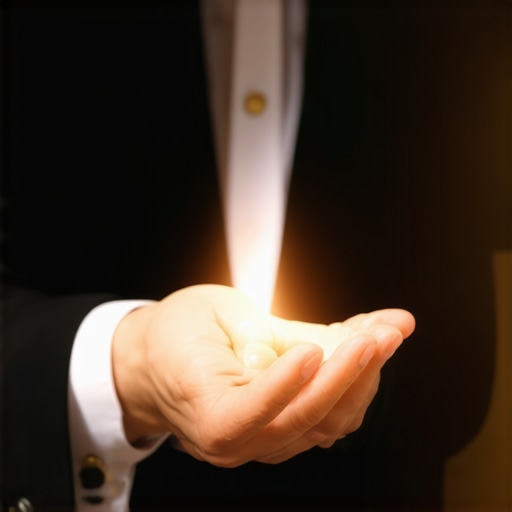 Magician captivating audience with trust-enhancing illusion at corporate event.