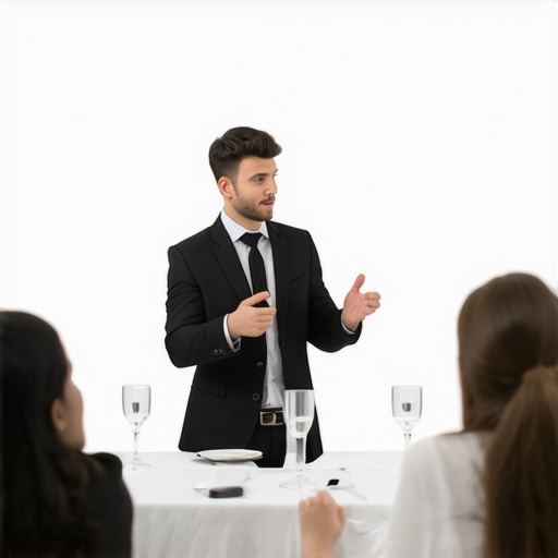 Magician demonstrating a science-based illusion to corporate audience