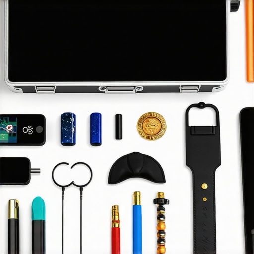 A professional magician's toolkit featuring props, a tablet, and a smartphone