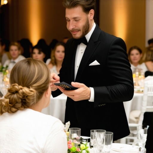Magician performing trust-building tricks for corporate audience in vibrant setting