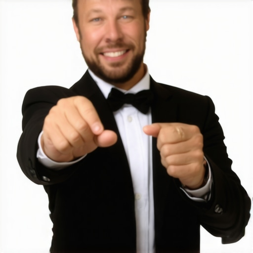 Magician confidently performing a magic trick on stage during a corporate event.