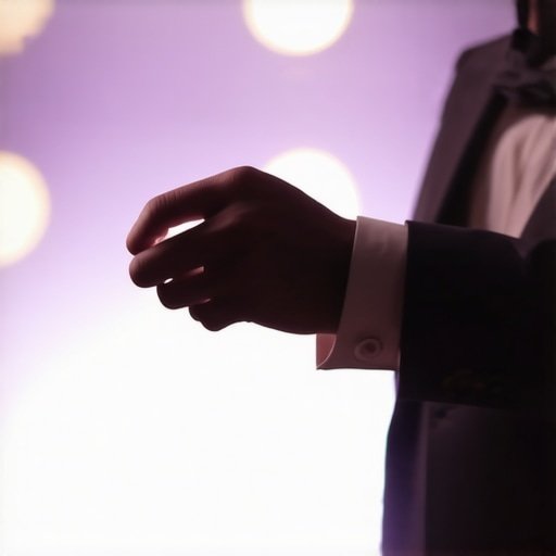 Magician's hands manipulating props with lighting equipment in a stage setting
