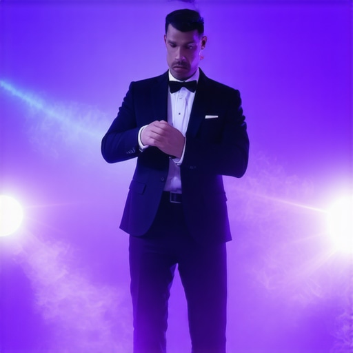 A magician performing an immersive illusion on stage with lighting and props