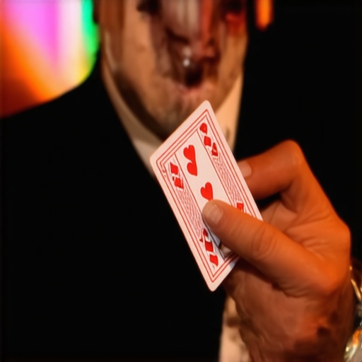 Magician performing a card trick during a corporate event.