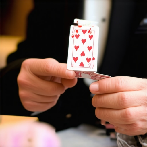 Magician performing a card trick to impress corporate attendees.