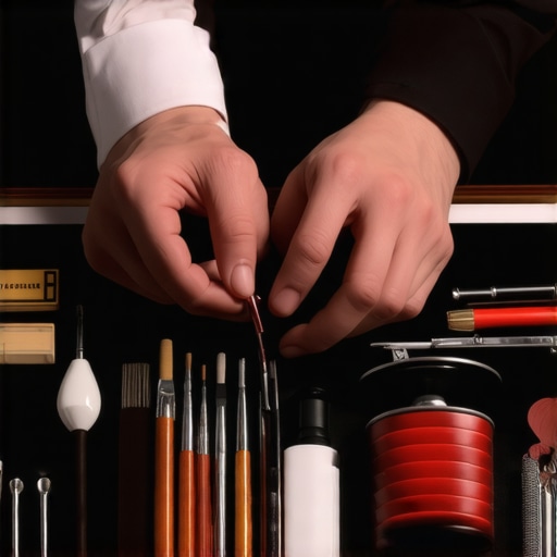 Stage magician carefully examining magic props for wear and tear.