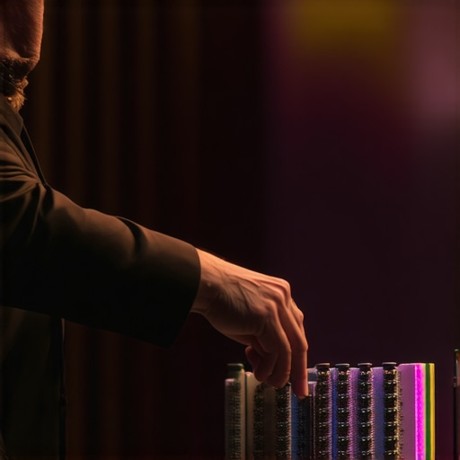 Magician prepping equipment for a flawless performance A professional magician fine-tuning stage equipment with lighting controls