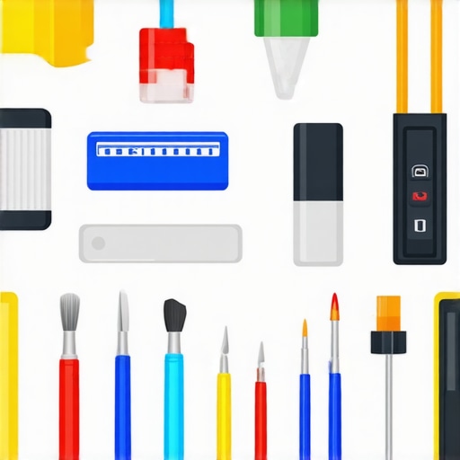 A professional magician's toolkit laid out with cleaning supplies, electronic tools, and magic props for maintenance.